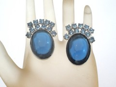 Blue Rhinestone 16″ Necklace & Earrings Jewelry Set Prong Set Stones Vintage