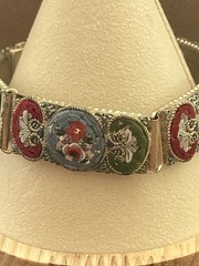 Mosaic Bracelet Vintage Italian Micro Tile Red Blue Green Flower 7.5″