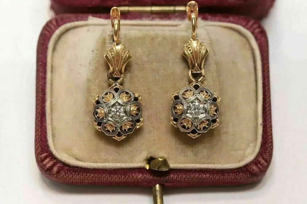 2.5Ct Art Deco Round Cut Lab Created Diamond Engagement 14K Gold Finish Earrings