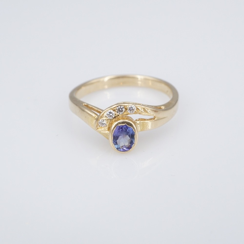 14k Tanzanite Diamond Cocktail Ring Yellow Gold Natural Size 8 RG4927
