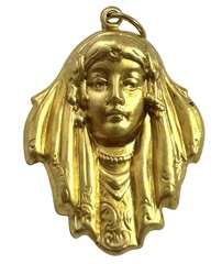 Vintage Charm Art Deco Style Woman Pendant Brass Metal Stamping Vintage Jewelry