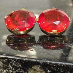 Vintage Red Faceted Glass Clip On Earrings Statement jewelry Glam Retro elegant