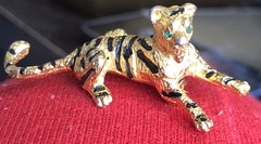 Vintage Gold Tiger With Jewels Brooch 4.5 cm