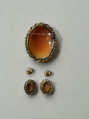 Vintage 12K Gold Filled Shell Cameo Brooch And Earrings Set Matching Mid Century