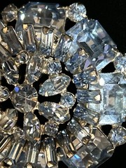 Vintage WEISS Blue Rhinestone Brooch & Clip Earrings Married Set Signed 1950s
