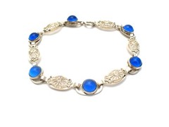 Sapphire Blue Glass Bracelet Sterling Silver 7.25″ Long Vintage Filigree Jewelry