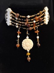 Vintage Carved Bovine Bone Horn Carnelian Beaded Choker Necklace