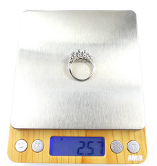 Estate 10K White Gold Blue Tuormaline Diamond Ring 3 Stone Jewelry Size 6.75
