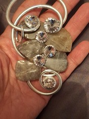 Jeff Lieb Mixed Media Modernist Abstract Swarovski Crystal Moonstone Pendant 4″