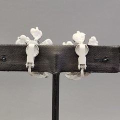 Vintage Clamper Bracelet Clip On Earrings Set White Enamel Black Washed Flowers