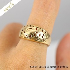 Ming’s Hawaii Bird in Plum Dome 14K Yellow Gold 10mm Ring Size 6.25