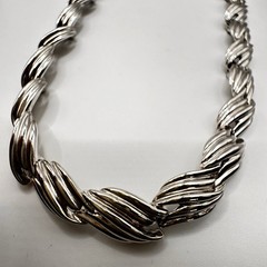 Vintage Trifari Necklace Textured Silver Tone Choker Collar 15 inch