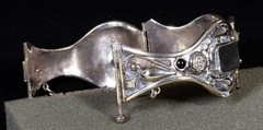 Silver Bracelet with Onyx Intricately decorated with silver motives Antique