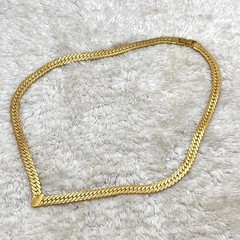 Vintage Chevron Necklace Gold Tone Flat Curb Chain 17″
