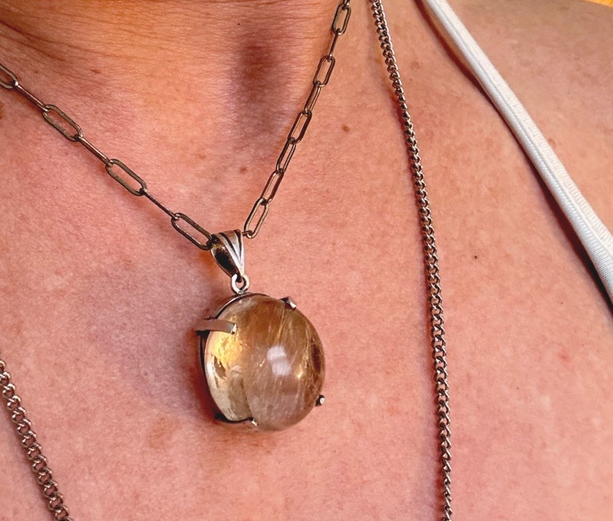Globe Rutilated Quartz Sterling Silver Pendant Estate Incredible Vintage Jewelry