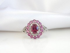 Vintage Sterling Silver Natural Irradiated Pink Tourmaline Halo Ring Size 7
