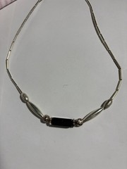 Vintage Liquid Silver And Black Glass Beaded Necklace Measuring 17 Inches