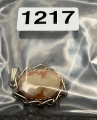 Vintage Faux Shell Cameo Pendant Gold Tone Twisted Frame Victorian Style