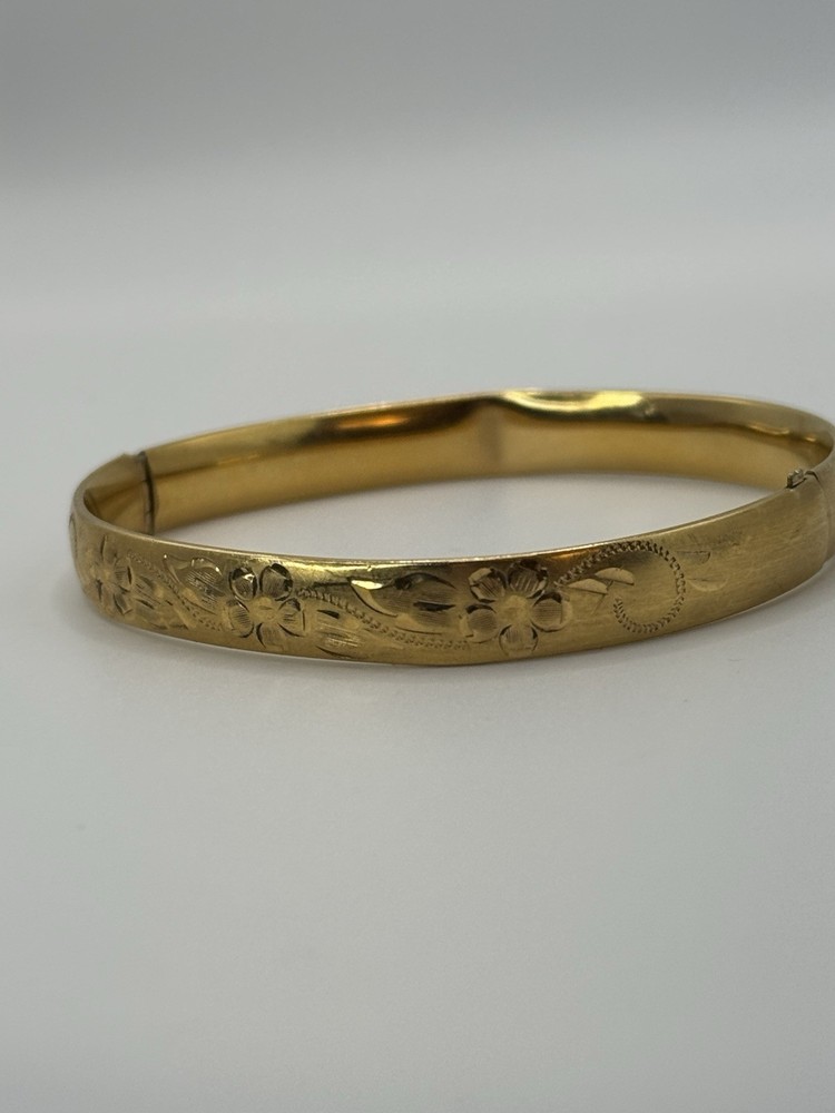 Vintage 14K Gold Filled Marathon Hinged Bangle W/ Floral Etching