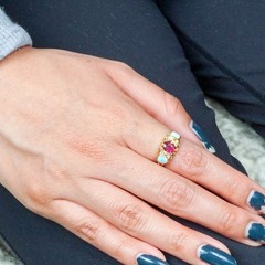 Vintage 18K Solid Gold Opal Diamond Ruby Ring, Made in England 1930, GIA Cert.