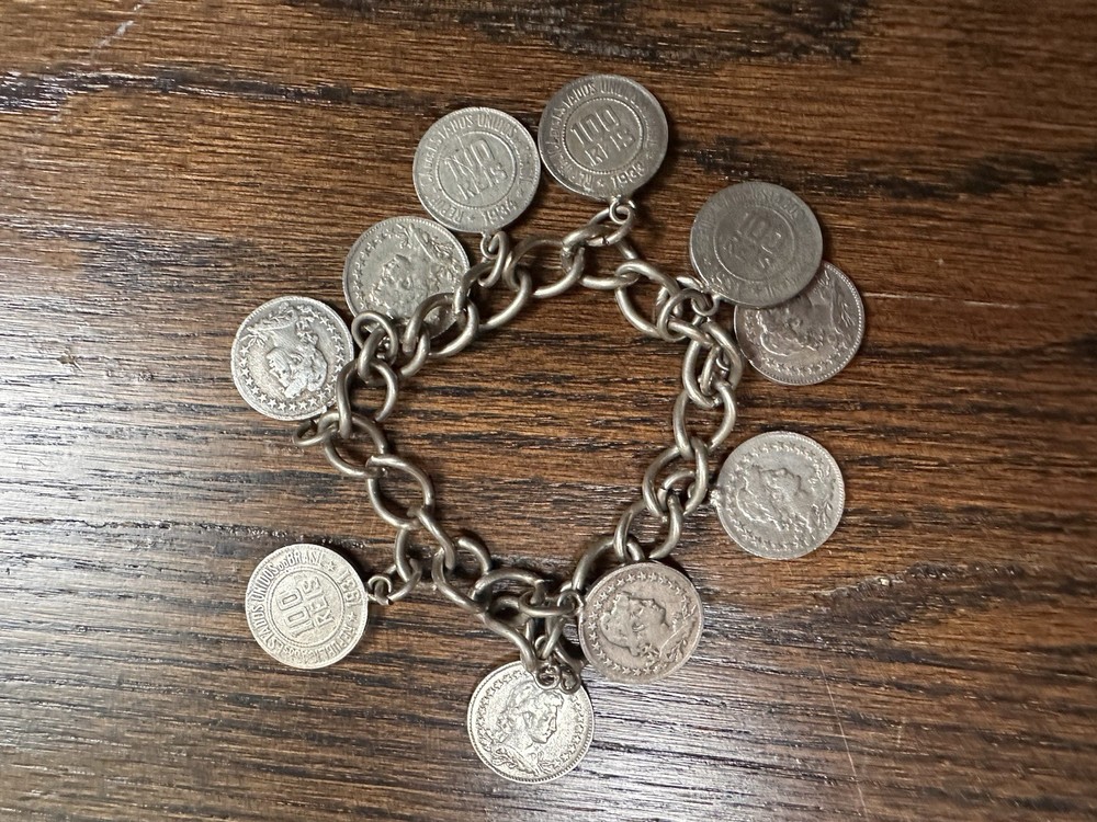 Vintage Brazilian 100 Réis Coin Charm Bracelet Estate Jewelry – Broken Clasp