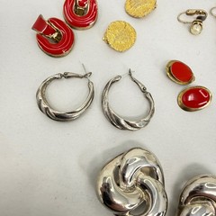 Vintage Earring Lot 14 Pairs Clip On Napier Silver Tone Red Enamel Faux Pearl