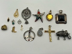 Vintage Estate Necklace Pendants Charms Various Sizes Mixed Materials Lot of 15