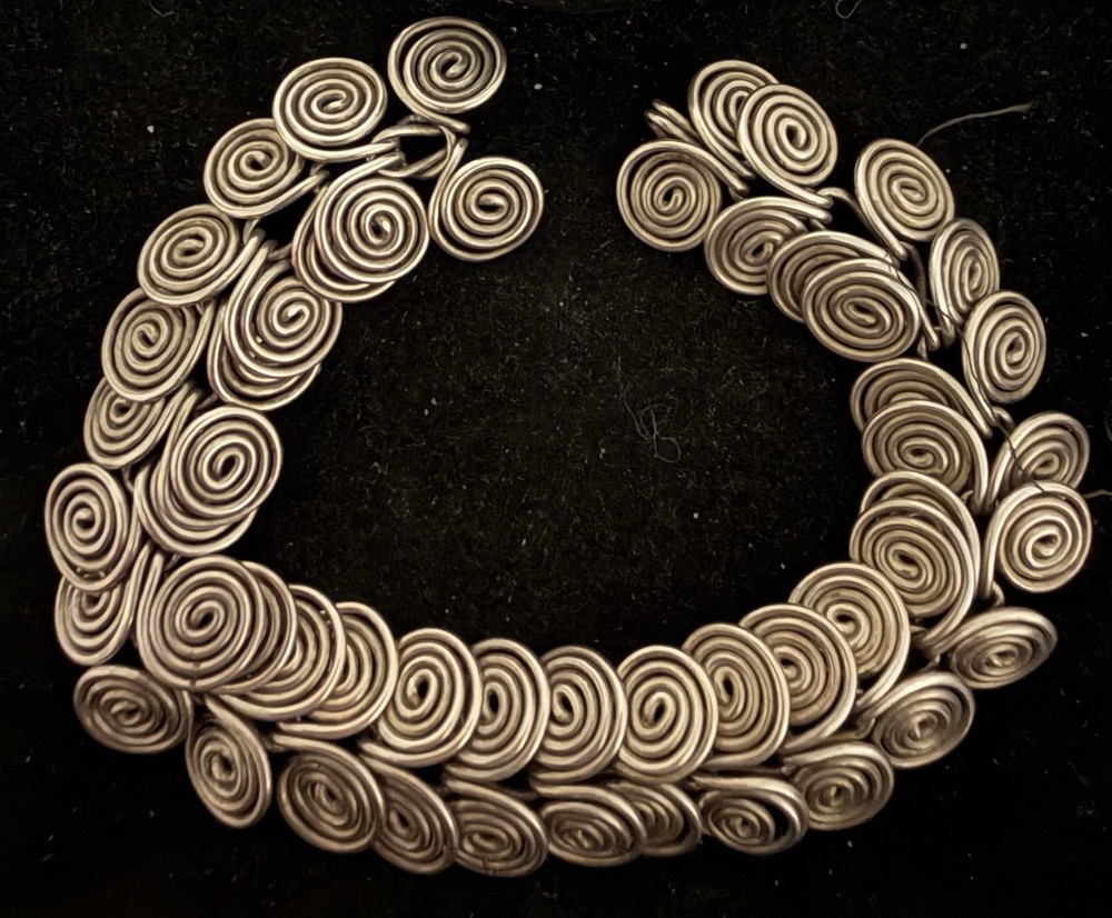 Vintage 800 Silver 7.5” Coil Swirls Handmade Hook Clasp Bracelet