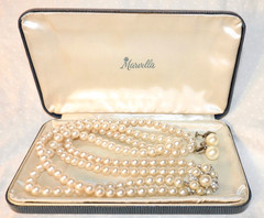 Marvella Pearl Set Necklace Earrings Case Signed Vintage