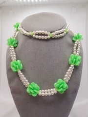 Vintage Handmade Lime Green Flower Cluster Necklace Craft