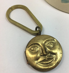 Vintage Brass Moon Face Locket Keychain – 1970s Celestial Charm