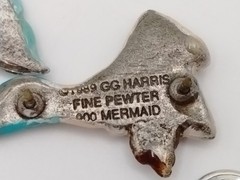 Vintage GG Harris Fine Pewter Mermaid Pins Lot of 2 Gold Plated Hand Painted