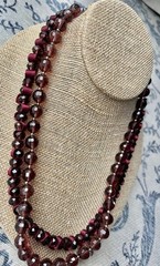 Vintage Beaded Plum Burgundy Glass Crystal Layered Silver Jeweled Clasp Necklace
