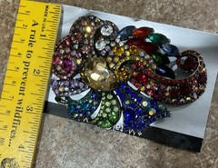 Metal Gallery Ribbon Brooch Pin Multi Colored Stones New