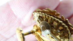 Miriam Haskell Earrings Baroque Faux Pearl Gilded Floral Clip-On Vintage 2400513