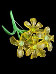 Vintage Uranium Cellulose Acetate Floral Brooch And Clip On Earring Set READ