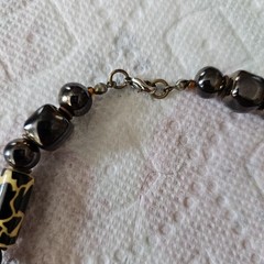 Black Yellow Safari Pattern Bead Necklace Tribal Style Mixed Beads