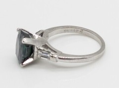 Vintage 1950s $12,000 5.50ct Natural Blue Green Sapphire Diamond Platinum Ring