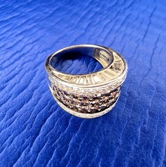 Vintage Two-Tone 925 Sterling Silver Chocolate Pavé & Baguette Dome Ring — AS-IS