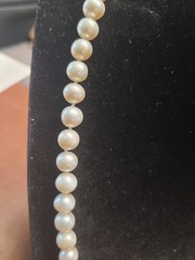 14K Gold Cultured Pearl Necklace 18″ 7–8mm White Akoya Style Knotted Strand