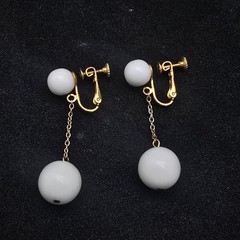 Vintage White Ball Dangle Drop Clip On Earrings Costume Jewelry