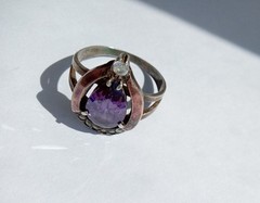 Vintage Ring Purple stone Sterling Silver 925 gold 375 test Women Jewelry siz 11