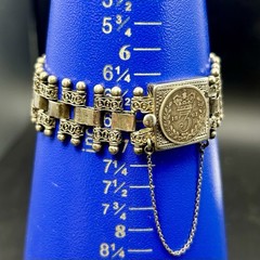Antique Victorian 800 Silver Link Bracelet 1861 Queen Victoria 3 Pence 27g 6.75″