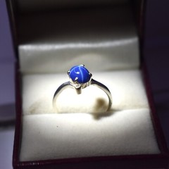 Top quality Lab Created blue star sapphire & zirconia Silver ring