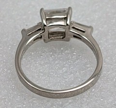 Vintage Silver Plated & CZ Princess Cut & Baguette Engagement Style Ring Sz 9.75