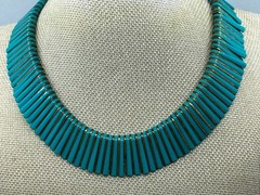 Vintage Egyptian Revival Necklace Robin Egg Blue Plastic Cleopatra Statement Bib