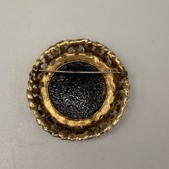 Vintage Victorian Revival Brooch Lot of 2 Gold Black Enamel Tassel Filigree