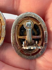 Vintage Faux Tiger Eye Seleni Gold Tone Clip Earrings Chunky Honey Brown Swirl
