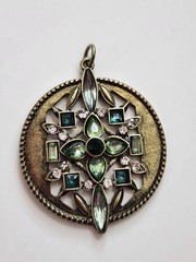Art Nouveau Art Deco Style Pendant Green & Gold Tone Cross