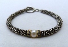 STERLING SILVER CAVIAR BEADS PEARL CHANNEL SET CRYSTALS BRACELET ~ 7 1/8″ LONG